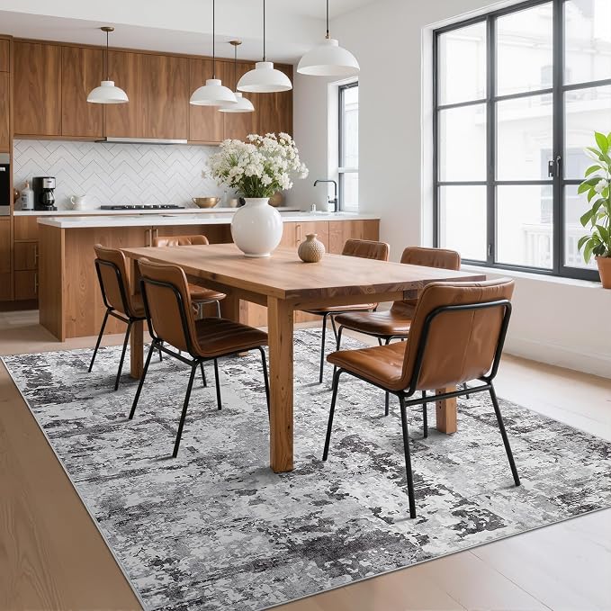 GarveeHome 5x7 Abstract Area Rug for Living Room Bedroom, Modern Washable Rugs Soft Low Pile Non Slip Accent Floor Mat Dark Grey Throw Rug Indoor Carpet Dining Room Playroom