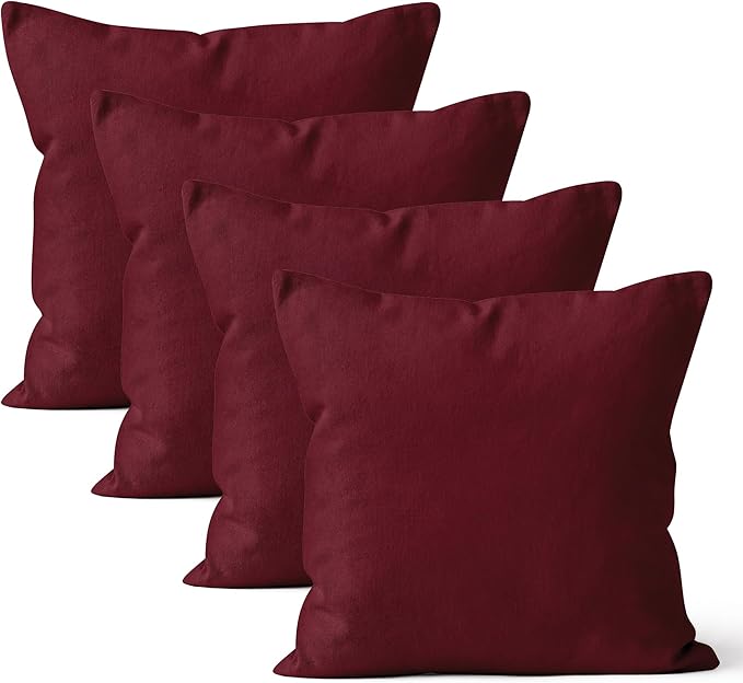 Encasa XO Throw Pillow Covers 20x20 in Set of 4 Rich Maroon | No Inserts | Cotton Pillow Covers for Living Room, Bed, Sofa, Couch | Decorative Cushion Covers with Improved Zipper