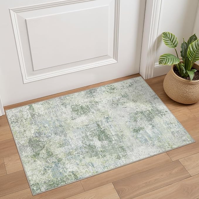 Tortania Area Rug Living Room Rugs - 2x3 Washable Soft Neutral Boho Moroccan Farmhouse Mat Indoor Floor Carpet for Bedroom Under Dining Table Home Office Decor - Sage Green