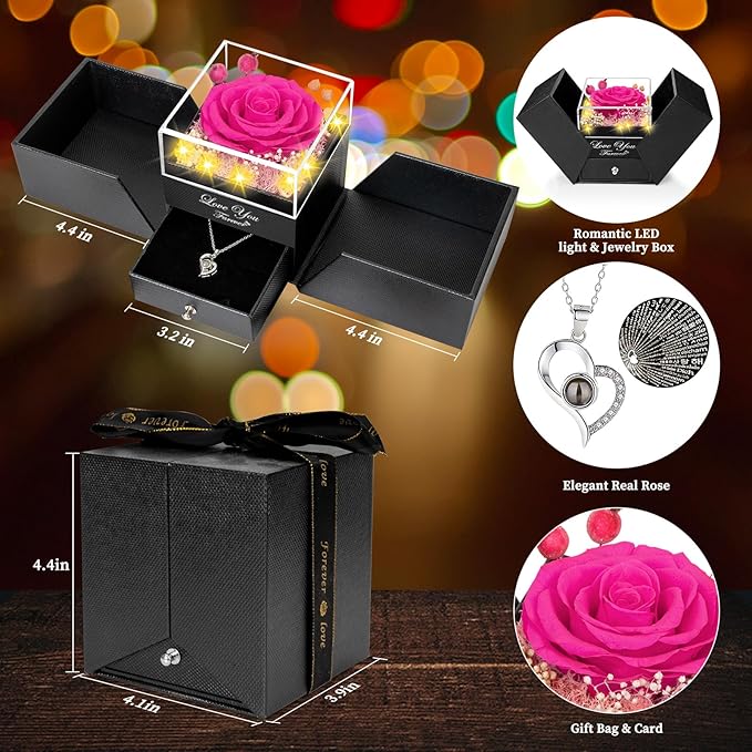 ENERLEAF Preserved Burgundy Real Rose-Eternal Flowers Rose Gifts for Mom Grandma Wife Girlfriend on Mothers Day Birthday