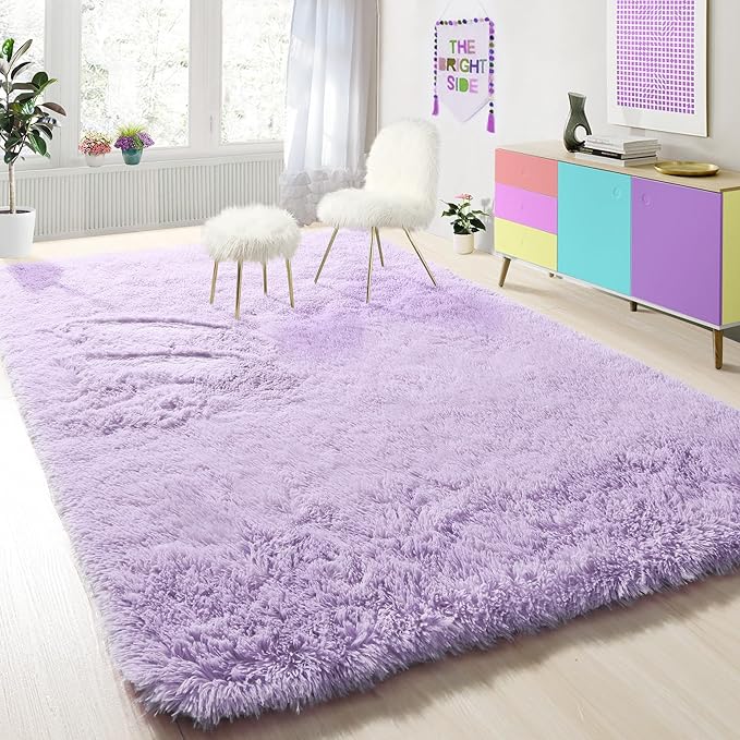 PAGISOFE Soft Purple 5' x 8' Rugs for Bedroom Girls, Fluffy Living Room Rugs, Bedside Princess Rug for Kid's Room Nursery Christmas Home Decor Shag Carpet for Kids Teen's Room Plush Mermaid Kawaii Rug