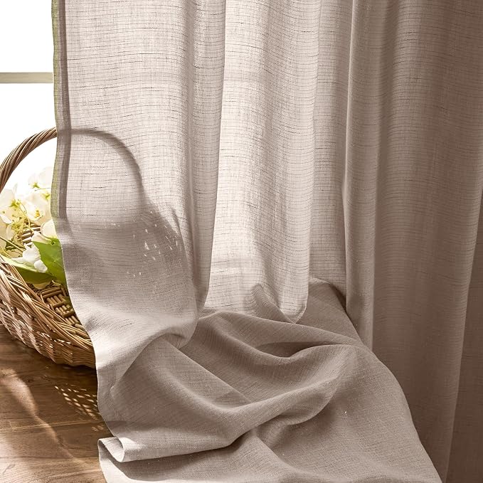 jinchan Extra Wide 100 Inch Linen Curtain for Patio Sliding Glass Door Room Divider Farmhouse Grommet Top Light Filtering Window Drape for Bedroom Floor to Ceiling Window 100x108 Taupe 1 Panel