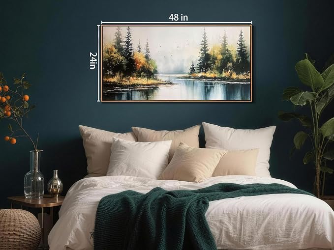 Arjun Landscape Wall Art, Lake Scenery Canvas Painting, 48"x24" Artwork for Living Room Bedroom Dining Room Home Office Hotel