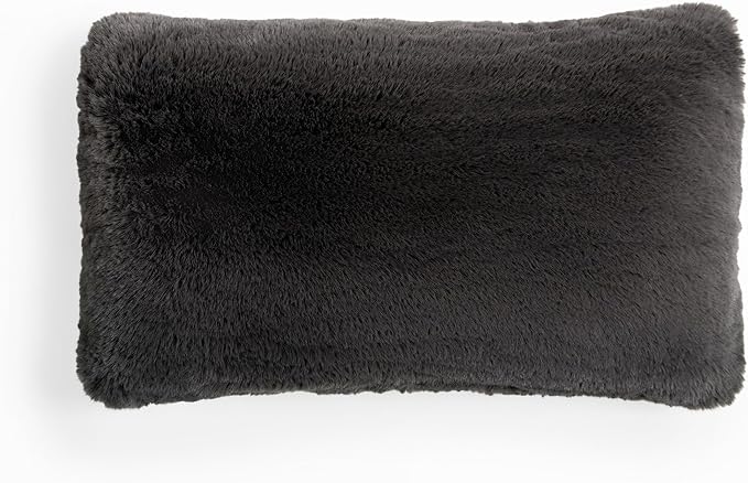 UnHide Squish Lumbar Pillow - Faux Fur Pillow - Extra Soft Throw Pillow - Rectangular Shaped, Polyester Fill - Machine Washable - Perfect for Living Room Or Bedroom - 10” x 18” - Charcoal Charlie