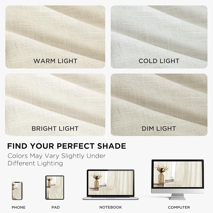 Joydeco Curtains, 108 Inches Long, 2 Panels Set, Farmhouse Drapes for Living Room, Semi-Blackout, Linen-Polyester, Ivory on Linen, Rod Pocket