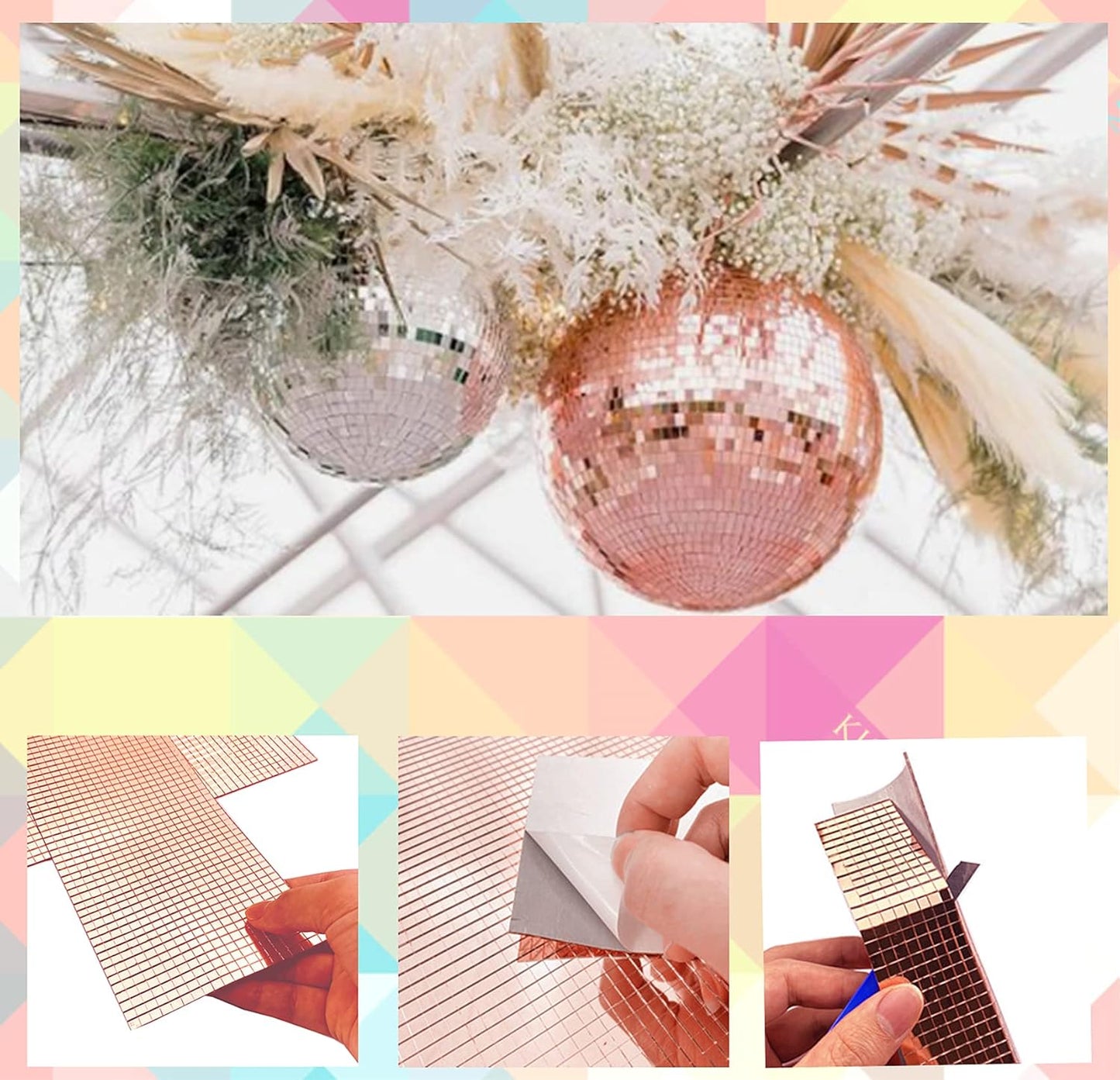 REDODEDO 2400pcs Real Glass Rose Gold Mirrors Mosaic Tiles Sticker for Craft Square Glass Tiles Self Adhesive,5mm by 5mm (Rose Gold)