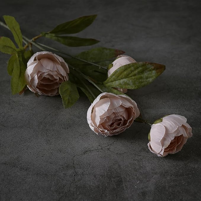 VIERENA 6 Pcs Faux Silk Peony Artificial Flowers for Vase -27", Bulk Fake Peonies Branches with Stems for DIY Bouquet Centerpieces Wedding Fillers Arrangements Shower Decorations (Beige)