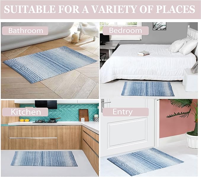 Home Weavers 100% Cotton Gradiation Collection Bathroom Décor | Washable Rug | Bathroom Mat | Kitchen Mat | Bathroom Rug Set | Bath Mat Set | Bath Floor Mat Non Slip, 3 Piece Set with Contour, Blue