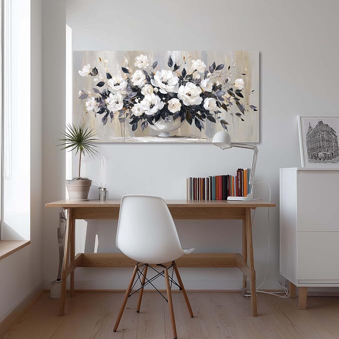 Ggaafet Black and White Flowerpot Wall Art for Bedroom Canvas Oil Painting Prints Beautiful Flowers Floral Blooming Art Deco Pretty Artwork Office Family Dining Room Decor