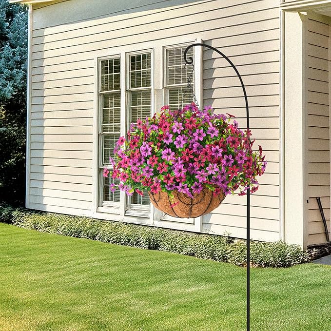 Artificial Flowers Fake Hanging Basket for Outdoor Spring Summer Decoration, 12 Bundles Faux Hanging Plants UV Resistant, Realistic Silk Flower for Outside Planters Porch Patio Balcony Yard Garden