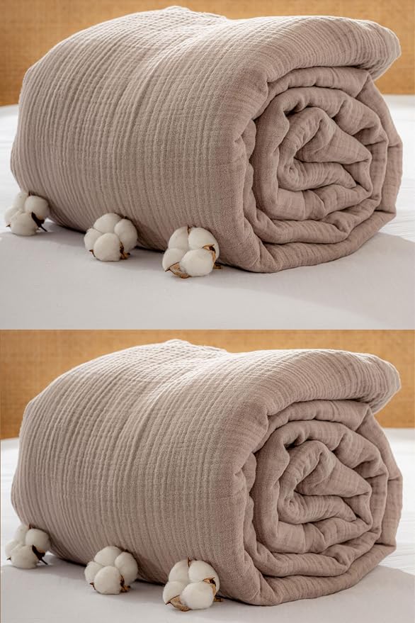Muslin Blanket - Pure 100% Turkish Cotton Airy Soft Light Versatile Gauze Throw Blanket for Bed, Couch, Sofa (Taupe, Queen XL Size (95" x 95" inch))