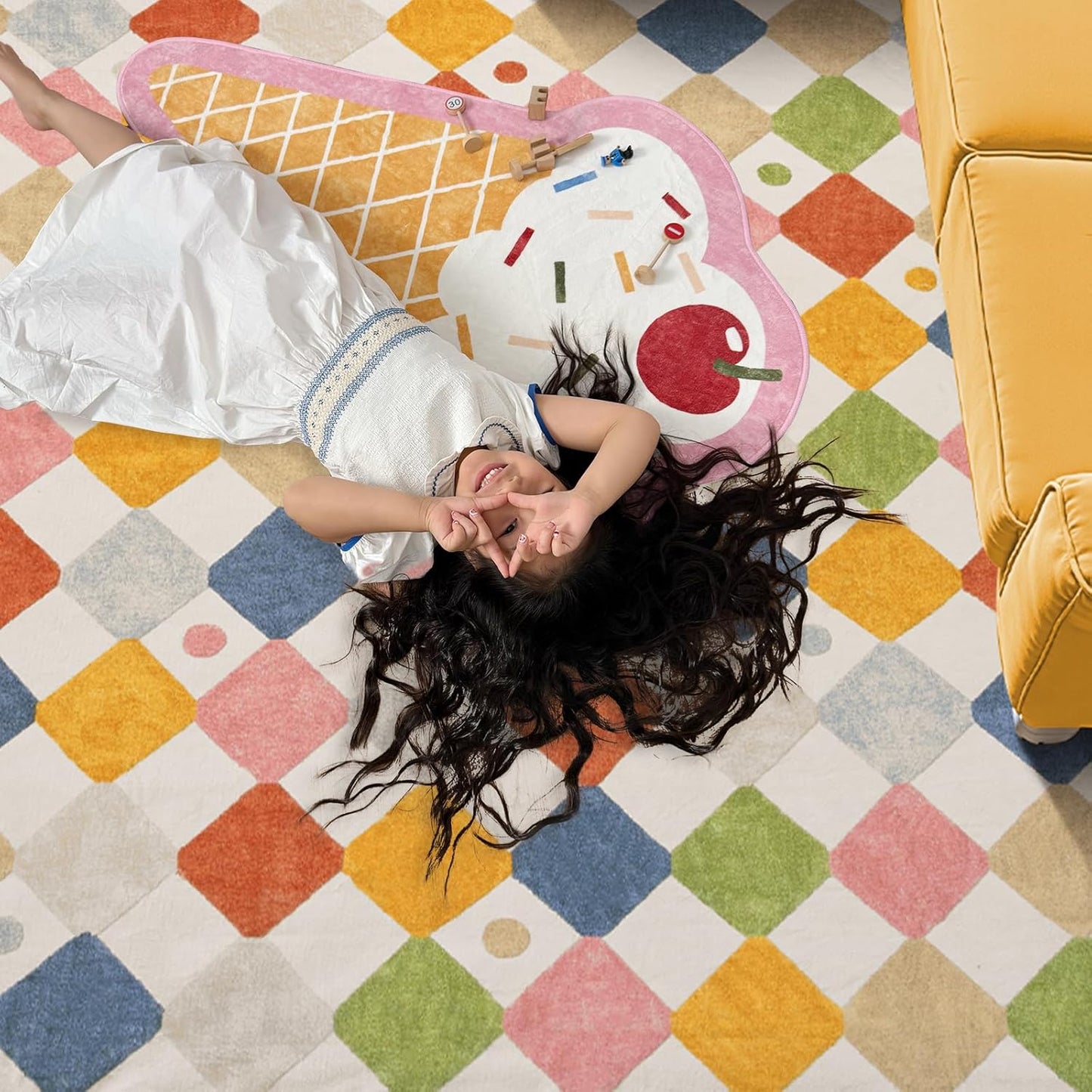 jinchan Kids Rug for Classroom 7ft Radius Corner Washable Area Rug Modern Colorful Quarter Circle Rug Soft Non-Slip Carpet for Nursery Playroom Daycare Reading Nook Living Room Circus on Cream