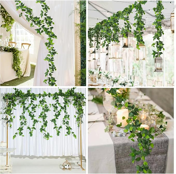 RECUTMS Artificial Vines Ivy Garland 3Pcs 6.3Ft Fake Green Leaves Ivy Garland Faux Hanging Plants Greenery for Spring Home Outdoor Indoor Home Wall Garden Table Wedding Room Easter Decor