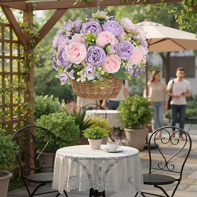12 Bundles Peonies Artificial Flowers Bouquet, Lifelike Silk Fake Peonies with Stems for Home Table Centerpieces, Wedding, Party & DIY Bridal Floral Arrangements（Light Purple）