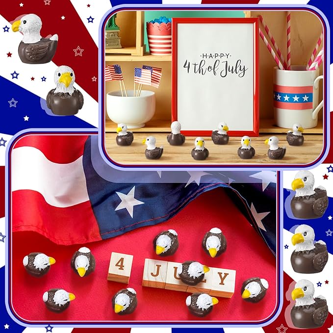 DoubleFill 50 Pcs Bald Eagle Duck Figurine Mini Patriotic Resin Ducks Bald Eagle Patterns Tiny Animals Figurines 250th Anniversary Sculpture Ornament for Home Office Desk Bathroom Kitchen