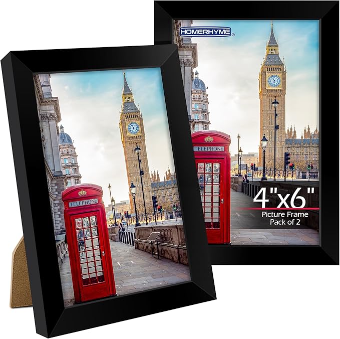 4x6 Picture Frames 2 Pack, 4 by 6 Black Photo Frame for Wall or Tabletop Display, Lightweight Poster Frame with HD Plexiglass, Horizontal or Vertical for Graduation Office Wall Home Decor
