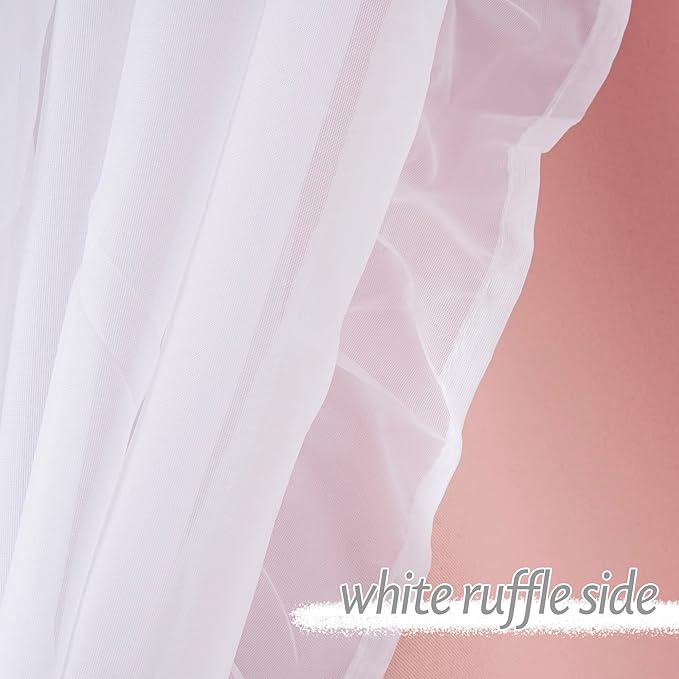 PONY DANCE Coquette Style Curtains for Girls'Bedroom Decorative Drapes for Kids Double Layer Curtain Ruffle Sheer Overlay Room Darkening Pretty Chic Princess, 52x63 inch, Blush Pink, 2 PCs