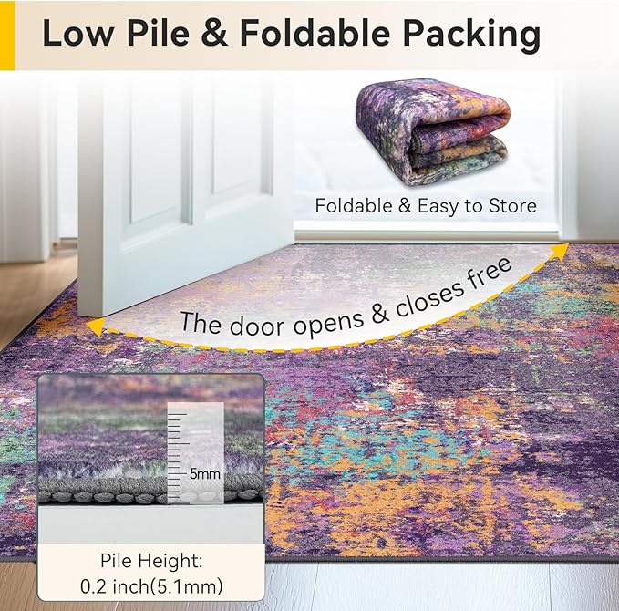 RELEANY Washable Area Rugs 8'x10' Non-Slip Modern Abstract Soft for Living Room Entryway Bedroom Nursery, Print Pattern, Purple Orange Blue Green Rust Red Colorful