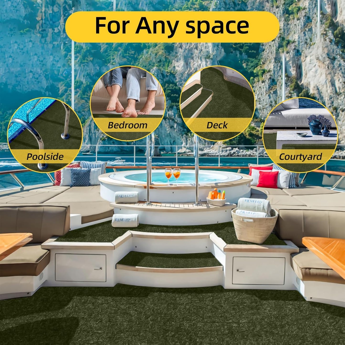 Marine Carpet,6 FT x 10 FT Olive Green Indoor Outdoor Carpet 0.2" Thick with Water-Proof TPE Backing, Non-Slide for Home, Patio, Porch, Deck