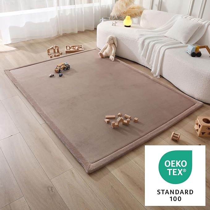 Hakuna Matte CloudSoft Baby Play Mat for Floor 60" x 80" Brown – Coral Velvet Memory Foam Rug for Crawling & Cozy Play – Non-Slip, Water-Resistant, Easy-CareTummy Time Mat, Playmat for Playpen