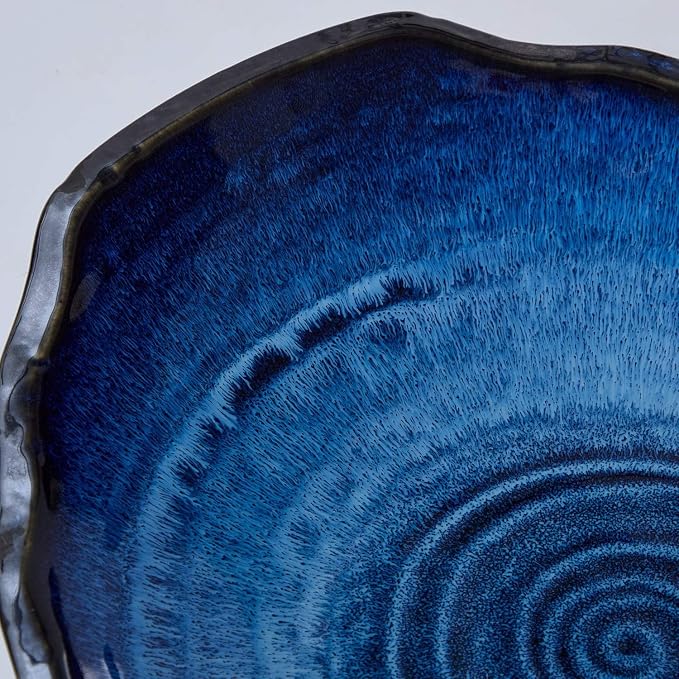 Large Ceramic Decorative Bowl, Blue Reactive Glaze, 12" Dish | Centerpiece Bowl, Modern Coffee Table Decor Dish, Entryway Catchall Key Bowl