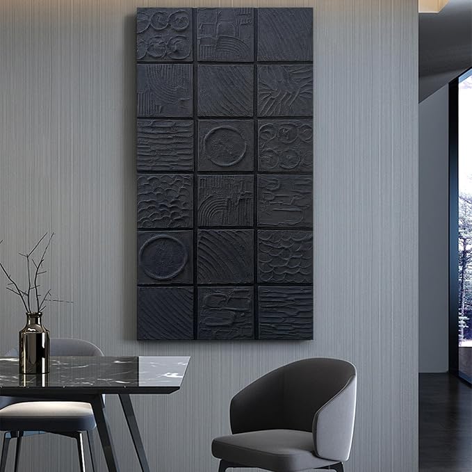NANKAI Art Hand-Drawn 48x24 inch Pure Black Textured wall Decoration Painting. Modern Abstract Oil Painting. Suitable for wall Decoration in Living Rooms, bedrooms and corridors