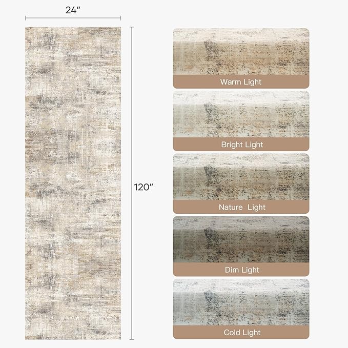 Lofus 2 x10 Area Rug for Hallways, Gold Abstract Washable Runner Rugs with Non Slip Rubber Backing, Low Pile Soft Carpet Runner for Kitchen Bathroom Bedroom Laundry