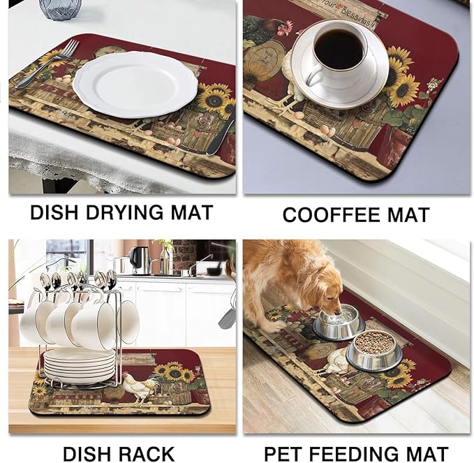 Fun Coffee Mat 19inx12in,Coffee Bar Mat for Countertops,Absorbent Hide Stain Anti-Slip Coffee Bar Accessories Fit Under Coffee Machine Mat,dish Drying Mats for Kitchen