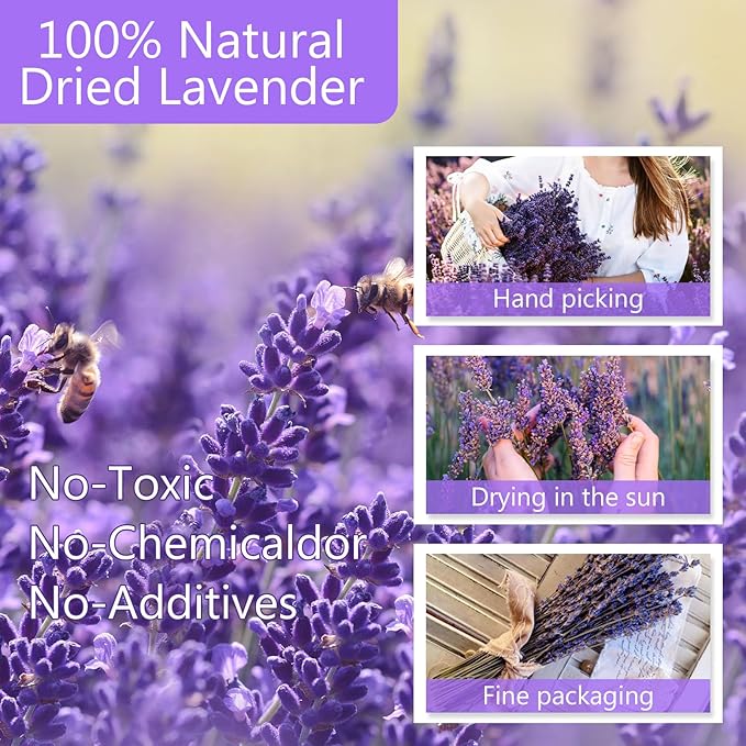 Dried Lavender Bundles, Uieke Natural Dried Lavender Flowers 520-560 Stems 16“ for Home Weeding Decoration Flower Arrangements Photo Props Home Fragrance 4 Bundles