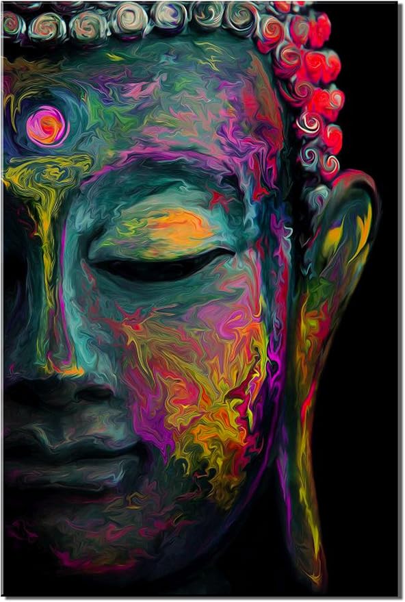 Abstract Buddha Wall Art Zen Wall Decor for Living Room Colorful Graffiti Thai Buddhist Statue Picture Meditation Room Modern Artwork Vintage Religious Spiritual Prints Yoga Spa Home Decoration 24x36"
