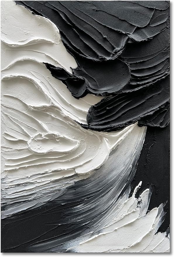 36x24 inch Hand-Painted White and Black Abstract Art Modern Home Office Wall Decorative Art