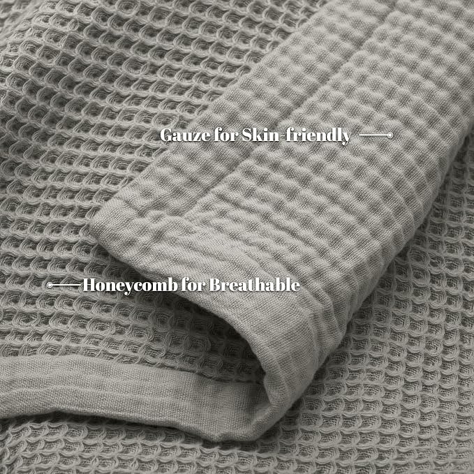 PHF 100% Cotton Waffle & Muslin Blanket King Size, Soft Breathable Luxury 400GSM Versatile Reversible Bedding for Bed, Great for Layering in Cold Weather, Home Decor Gift, 104" x 90", Frosted Grey