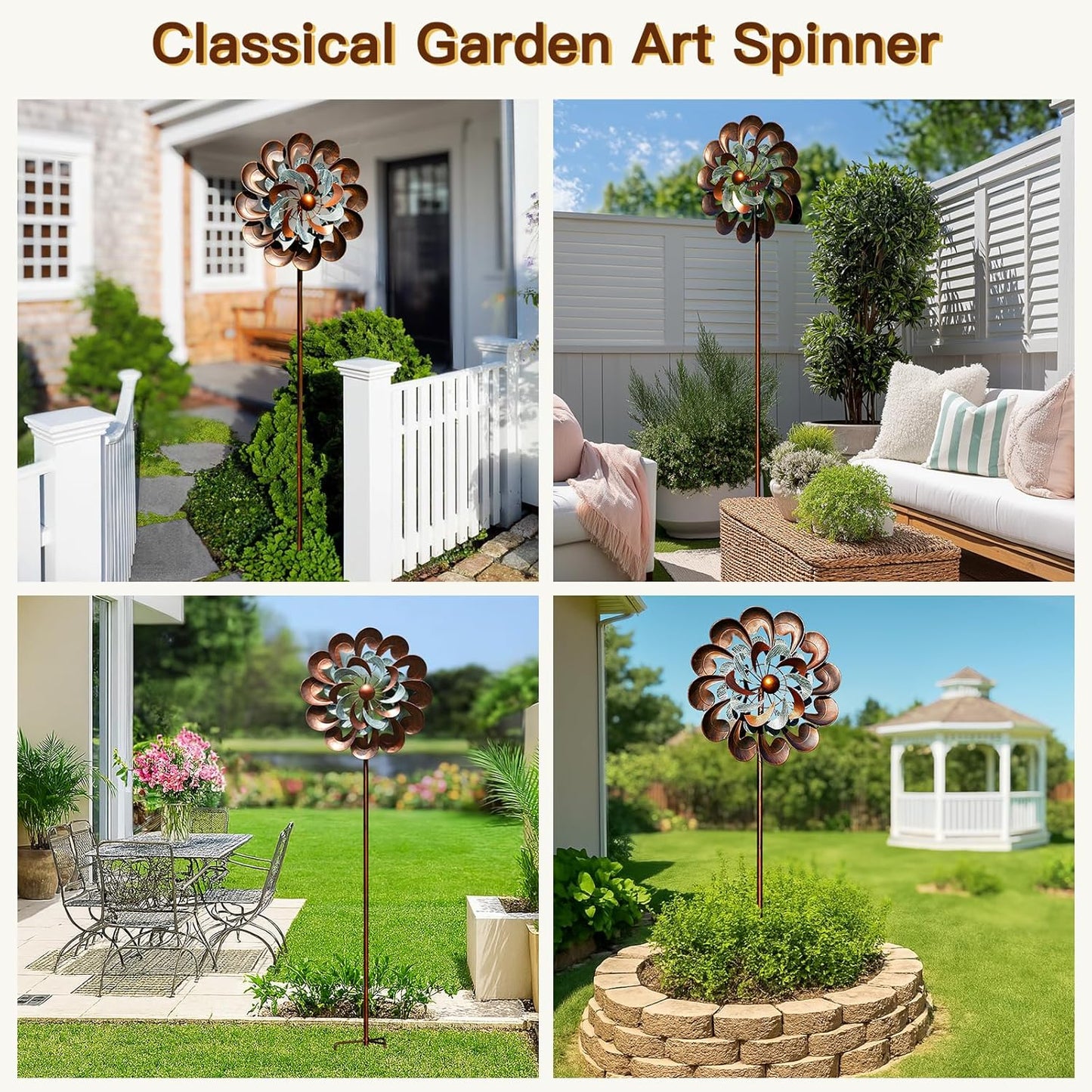 Wind Spinner Outdoor Garden Decor, Wind Spinners for Yard and Garden, 84 inch Copper Wind Sculptures & Spinners, Windmill for Yard Decorations - Larger Spinners