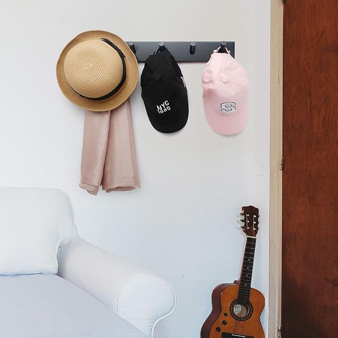 WEBI Coat Rack Wall Mounted,16" Hole to Hole,Coat Hanger Wall Mount with 5 Hooks for Hanging Coats,Hook Rack Peg Rail for Hats,Jacket,Clothes,Towels,Black,2 Packs