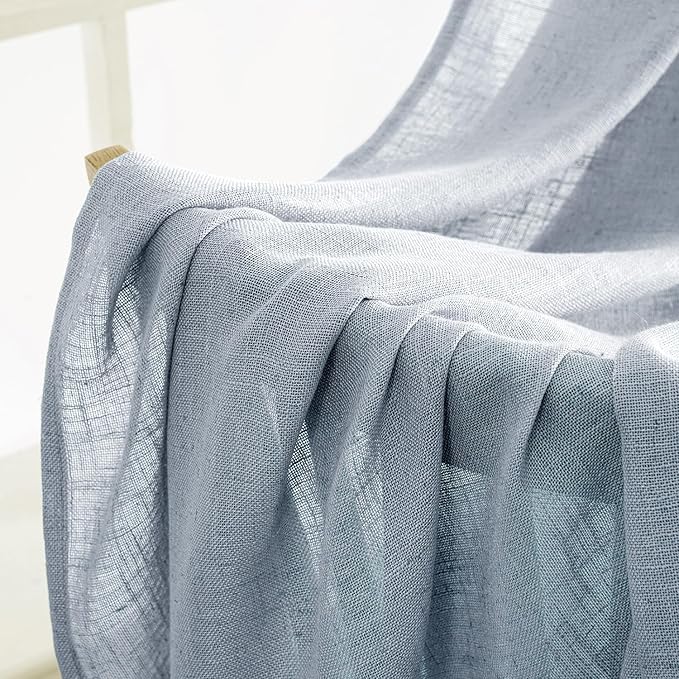 MIULEE Chambray Blue Linen Curtains 63 Inch Length 2 Panels for Bedroom Living Room, Soft Linen Textured Window Drapes Semi Sheer Light Filtering Back Tab Rod Pocket Farmhouse Modern Burlap Look Decor