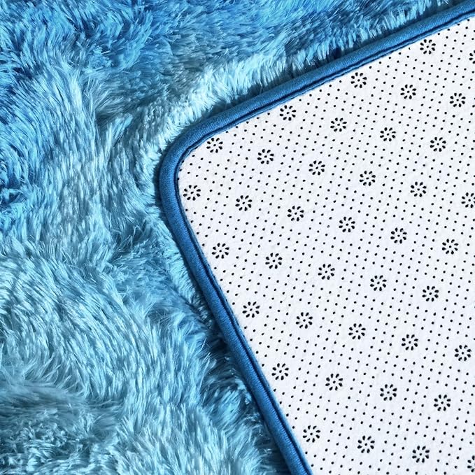 Deerhoo Large Shag Area Rugs 5 x 8, Tie-Dyed Plush Fuzzy Rugs for Living Room, Ultra Soft Fluffy Furry Rug for Bedroom, Indoor Carpet Nursery Rugs for Kids Room Home Decor, Bright Blue