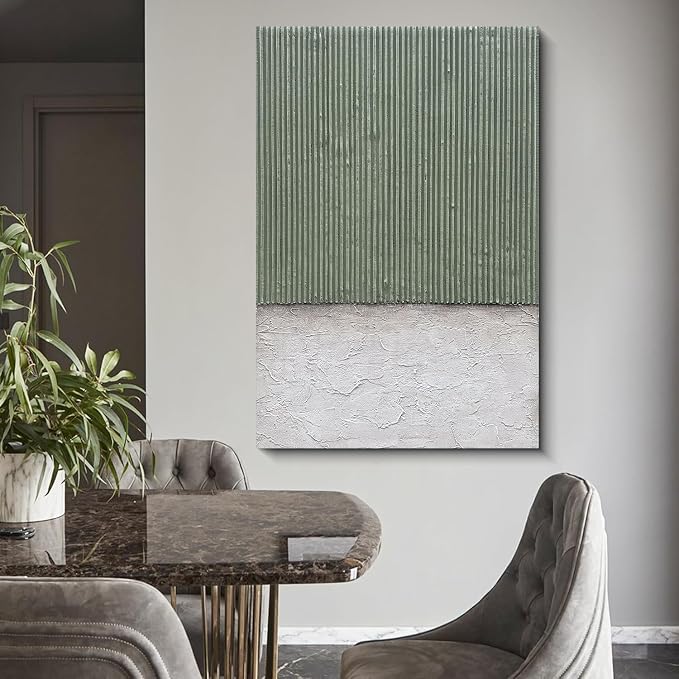 NANKAI Art Hand-Painted White and Green Textured Oil Painting - Modern Minimalist Abstract Art. Decorative wall Hanging for Home or Office Corridor 24x36 inches