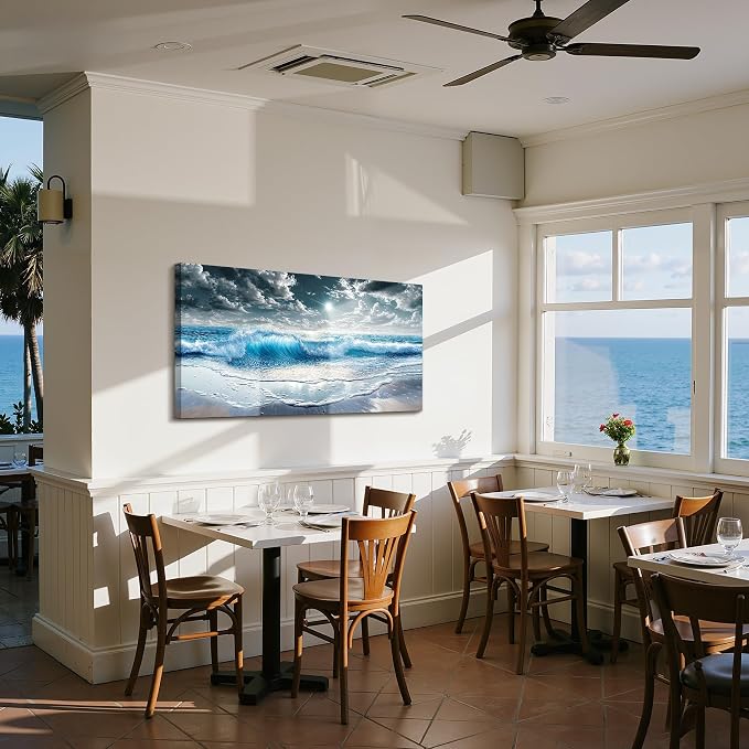 imjiayu Ocean Canvas Wall Art, Beach Wall Art For Living Room, Coastal Large Wall Decor For Bedroom Office Dining Room Decorations, Seascape Landscape Paintings, Blue Sea Wave Pictures Home Decor, 20" x 40"
