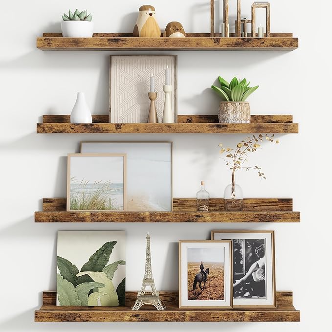 FLYJOE Floating Picture Ledge Shelves for Wall Set of 4, 24 Inch Wall Shelves with Lip Long Large Nursery Book Shelf for Toys Storage Kids Bookshelf Wall Mounted Living Room Bedroom Decor Frames