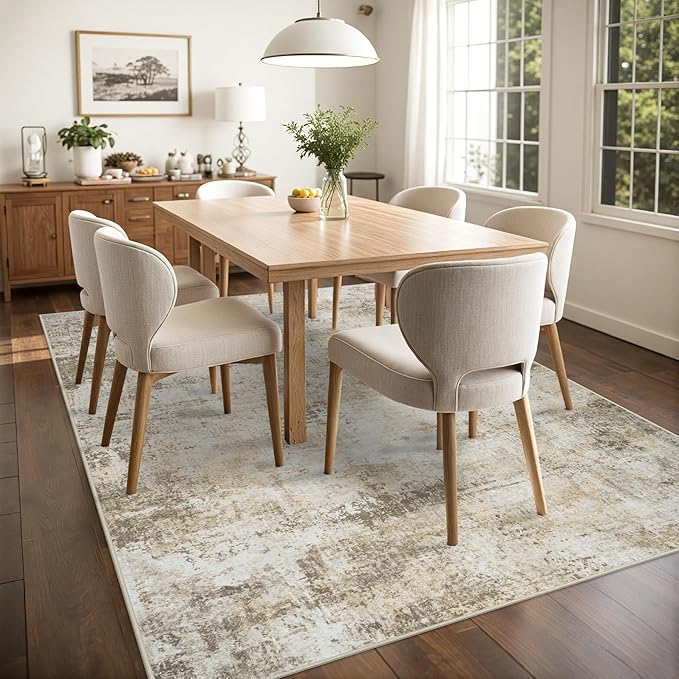 8x10 Area Rugs for Living Room Bedroom: Abstract Washable Rug with Anti-Slip Backing Non-Shedding Stain-Resistant Soft Large Carpet for Dining Room Nursery Hallway Indoor Home Office Beige Grey