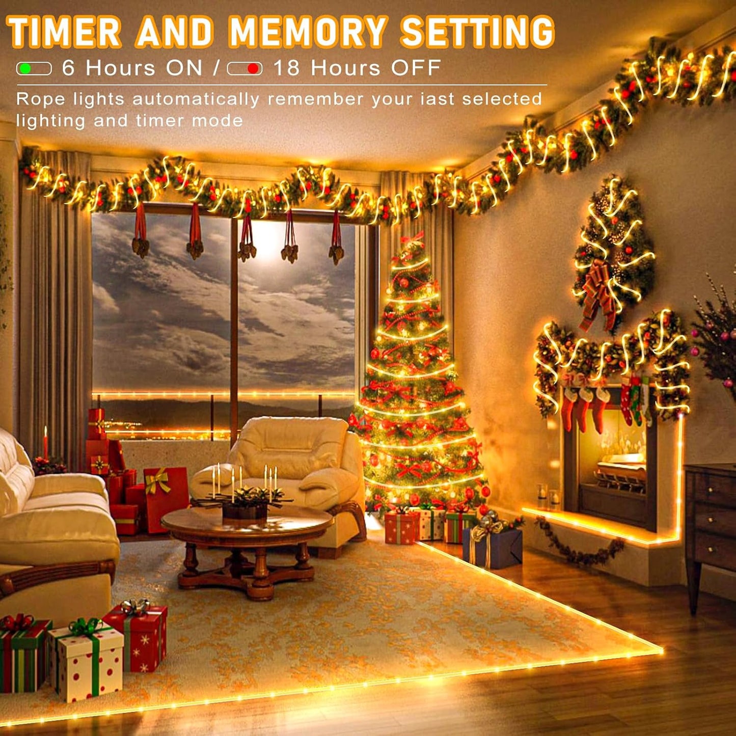 Rope Lights for Outside, 66FT 200 LED Christmas Lights Outdoor with 8 Modes Waterproof, Connectable Warm White String Lights for Indoor, Bedroom, Tree, Garden, Backyard, Patio, Pool Decorations