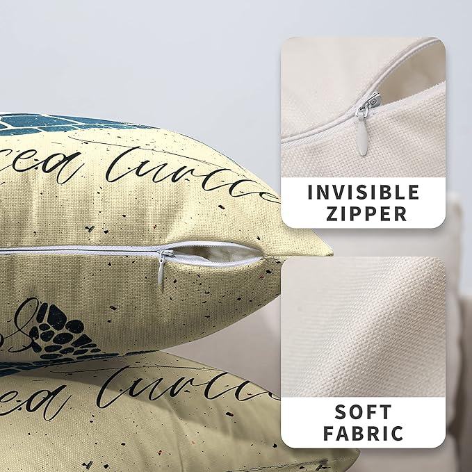 Beach Room Decor Pillow Covers Nautical Coastal Sea Turtle Throw Pillowcase 18x18 Set of 2 Blue Beige Square Linen Pillow Covers for Living Room Car Outdoor