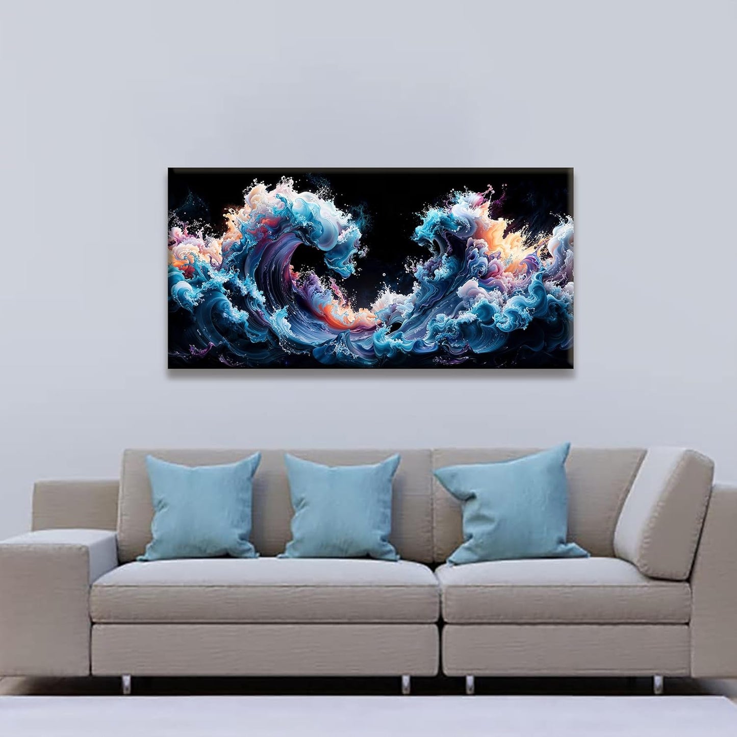 QSQ Canvas Art Wall Decor Colorful Waves Abstract Wall Art For Living Room Modern Canvas Prints Pictures Colorful Wall Art Picture For Bedroom Hotel Home Wall Decor 24 X 48 Inch