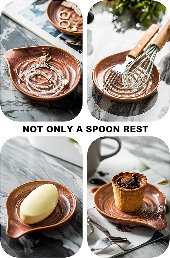 LAUCHUH Spoon Rest for Stove Top, 5" Ceramic Spoon Holder for Kitchen Counter Large Utensil Rest Farmhouse Kitchen Decor for Ladle, Cooking Spoons, Spatula, Tongs, Kiln-Transformed Red