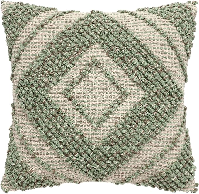 REDEARTH · Boho Textured Throw Pillow Cushion Covers - Woven Tufted Decorative Farmhouse Cases Fall Set for Couch - Sofa - Bed - Dining - Patio - 100% Cotton (18"x18" - Solitaire Lozenge) Pack of 2