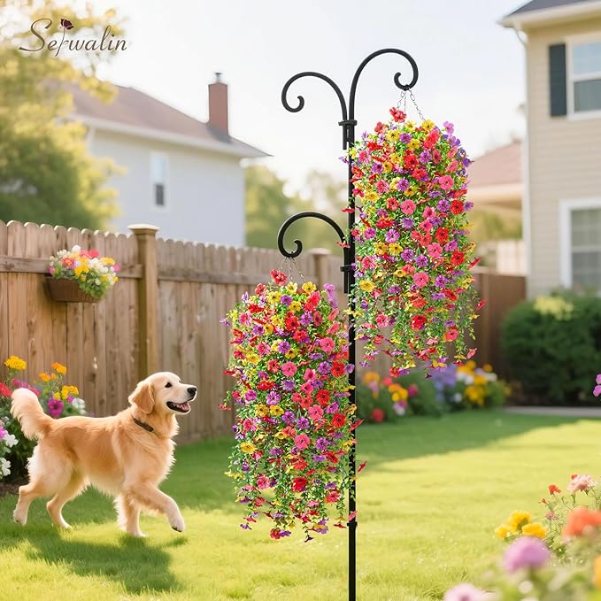 Serwalin Artificial Hanging Flowers for Outdoors, 4PCS UV Resistant Fake Hanging Plants with 101 Blooms, Realistic Weatherproof Outdoor Decor for Patio, Porch, Garden & Window (Summer Colors)