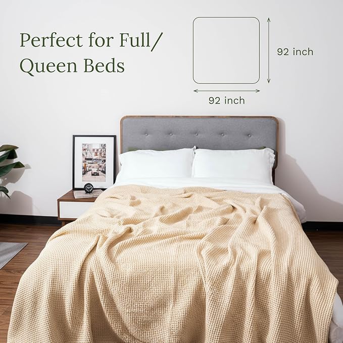 Organic Cotton Waffle Weave Blanket - Premium Quality Waffle Knit Bed Blanket - Soft Cotton Bed Blanket Queen - 100% Organic Cotton Luxurious Best Waffle Blankets - 92"x92" (Ivory - Queen)