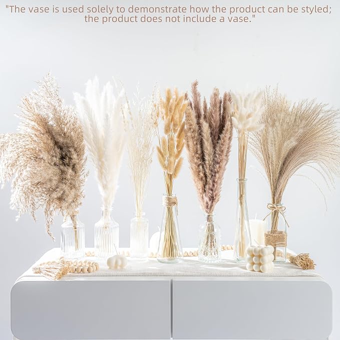 130PCS Natural Dried Pampas Grass Boho Home Decor Bouquet Phragmites Dried Flowers Bouquet for Wedding Floral Arrangements Living Room Decorations (130PCS)