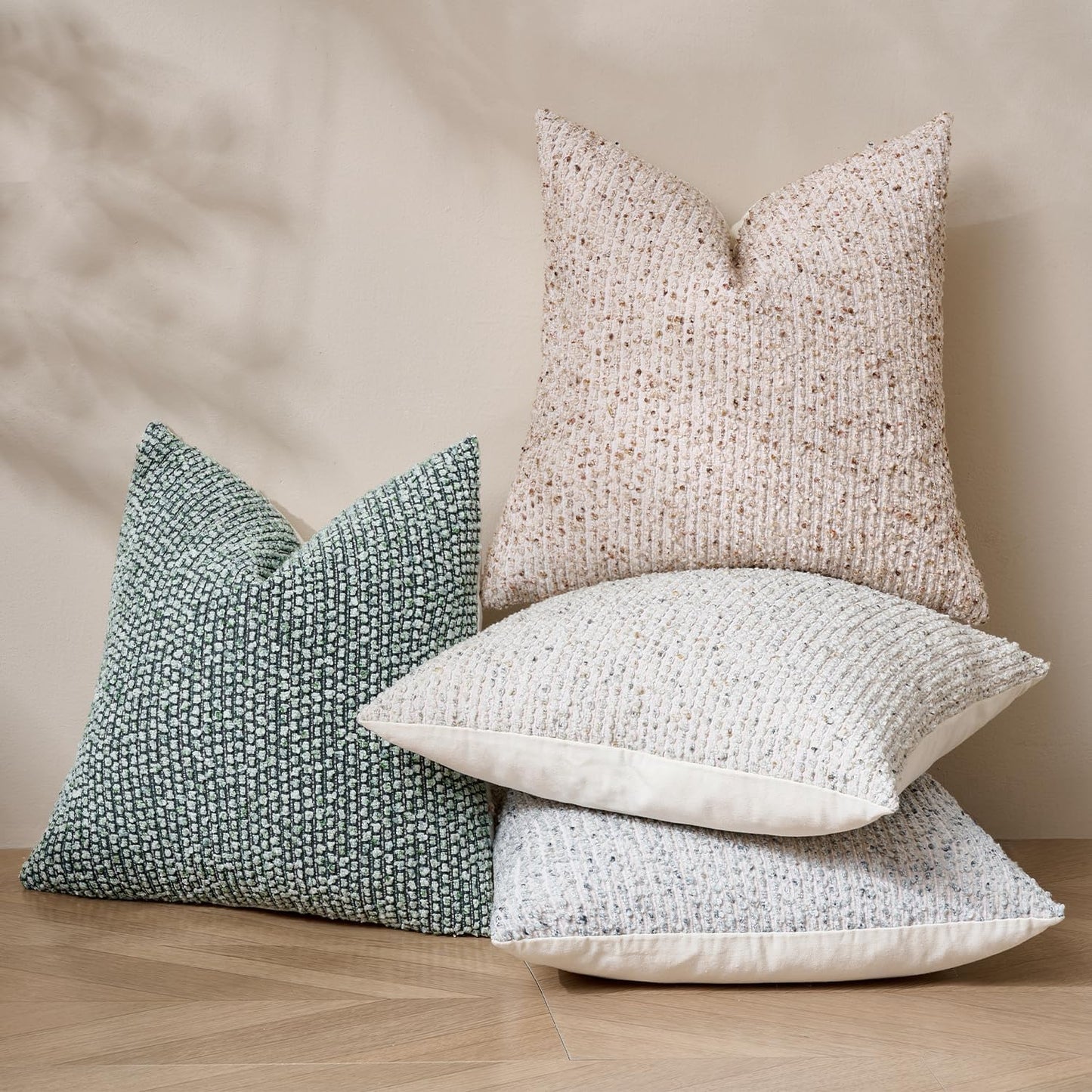 Striped Throw Pillow Covers 20x20 Set of 2 Beige Textured Boucle Chic Morden Boho Accent Farmhouse Square Decorative Couch Pillow Covers for Home Decor Bed Sofa Living Room