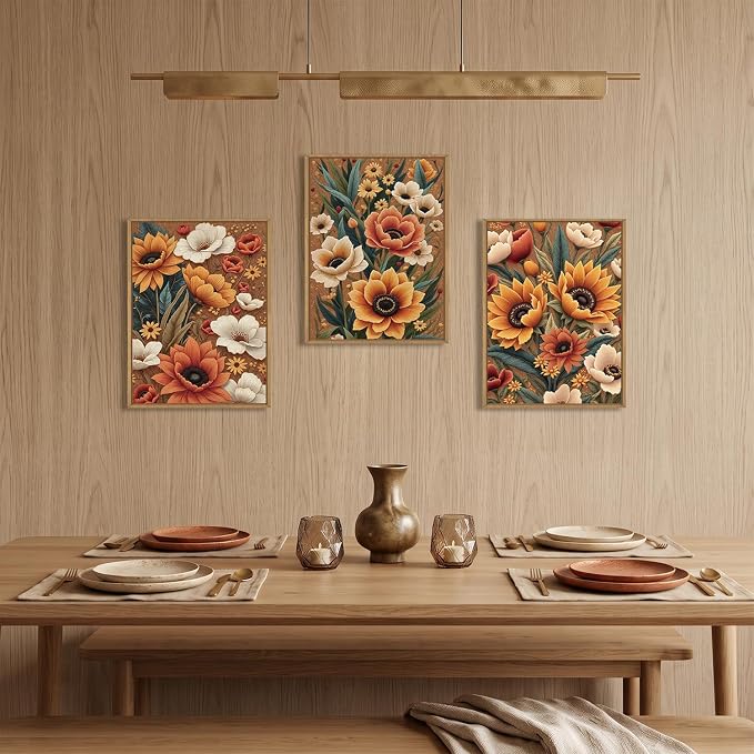 Boho Flower Botanical Framed Canvas Wall Art,Abstract Floral Wall Decor,Embroidery Plant Painting,Bloom Wildflower Artwork for Living Room,Bedroom,Dining Room,Office -12"x16"x3